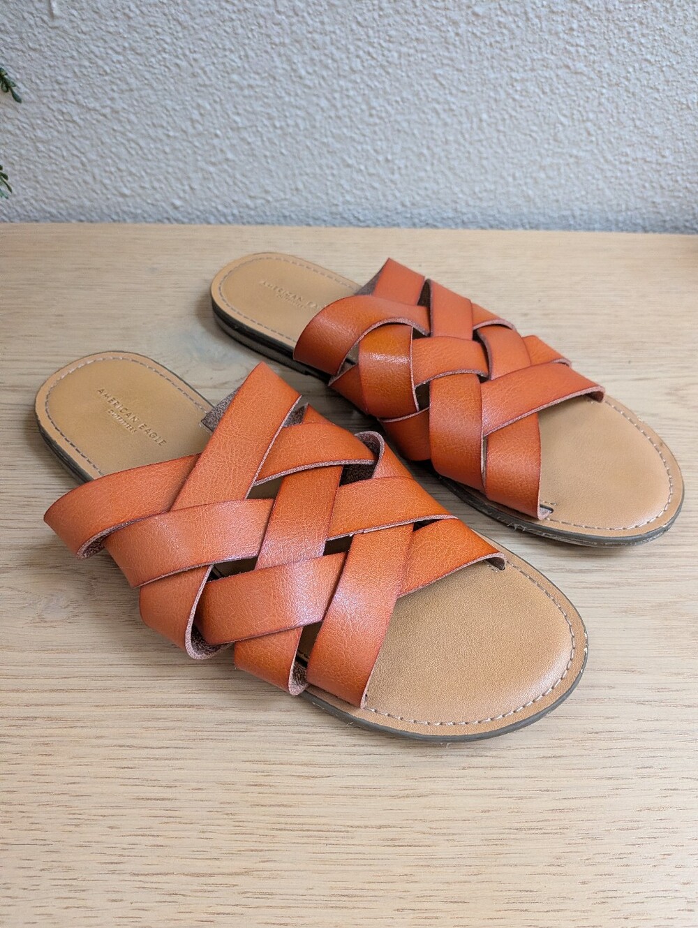 American Eagle Brown Woven Boho Flat Slide Sandals Size 8
